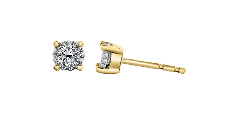 10K Two Toned Yellow and White Gold 0.50cttw Diamond Solitaire Illusion 4 Claw Setting Earrings - 5.5mm