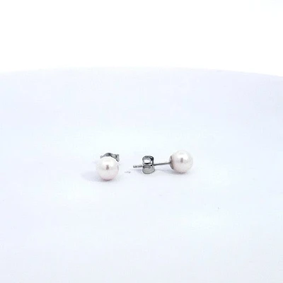14K White Gold 5-5.5mm Cultured Pearl Earrings with Butterfly Backs