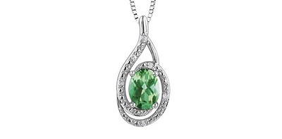 925 Sterling Silver Emerald & Diamond  Necklace