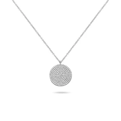 14K White Gold Diamond Pave Circle Necklace, 18"