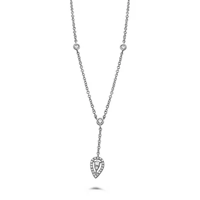 14K White Gold Diamond "Y" Shaped Necklace, 18"