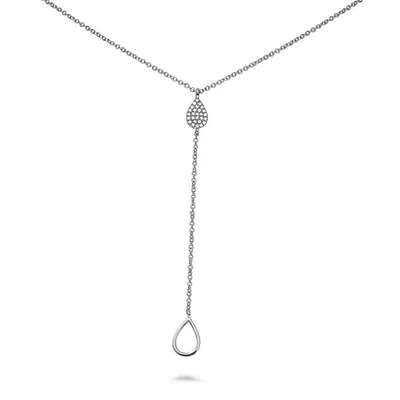 14K White Gold Diamond "Y" Shaped Necklace, 18"
