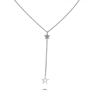 14K White Gold Diamond "Y" Shaped Star Necklace, 18"