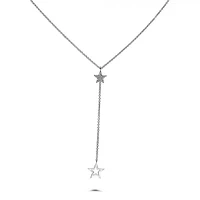 14K White Gold Diamond "Y" Shaped Star Necklace, 18"