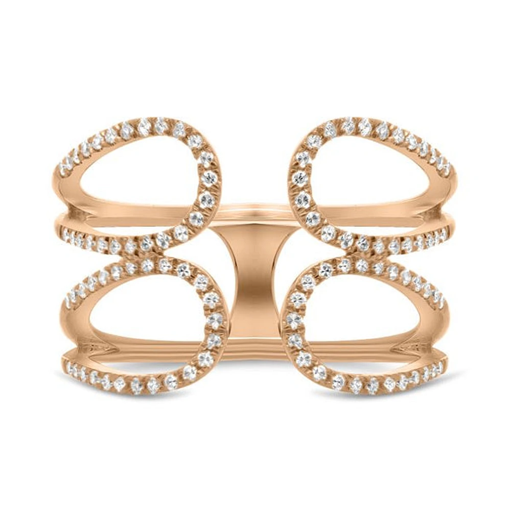 14K White, Yellow or Rose Gold 0.27cttw Diamond Loop Cuff Ring - 14K White Gold