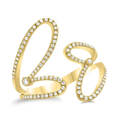 14K White, Yellow or Rose Gold 0.28cttw Double Heart Diamond Cuff Ring - 14K White Gold