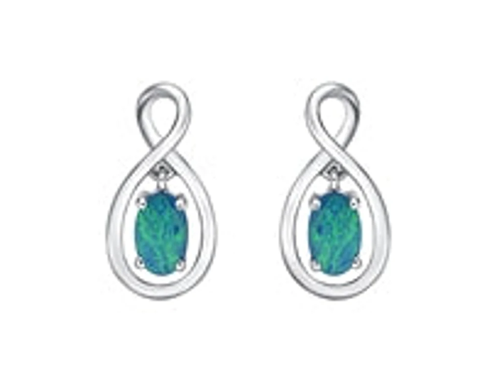 10K White Gold 5mm x 3mm Australian Doublet Opal Earrings