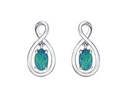10K White Gold 5mm x 3mm Australian Doublet Opal Earrings