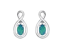 10K White Gold 5mm x 3mm Australian Doublet Opal Earrings