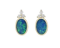 10K Yellow Gold 0.80cttw Australian Doublet Opal and 0.065cttw Diamond Earrings