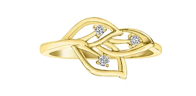 10K Yellow Gold 0.05cttw Diamond Leaf Design Ring - Size 6.5