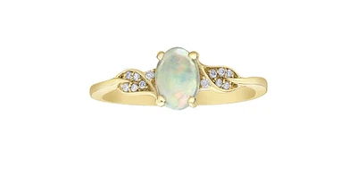 10K Yellow Gold 7mm x 5mm Opal and 0.04cttw Diamond Ring - Size 6.5