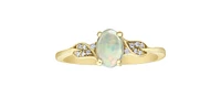 10K Yellow Gold 7mm x 5mm Opal and 0.04cttw Diamond Ring - Size 6.5
