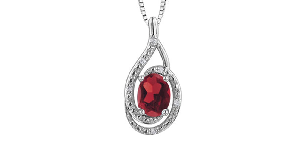925 Sterling Silver Garnet & Diamond Necklace