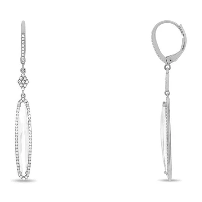 14K White Gold White Topaz and Diamond Dangle Earring