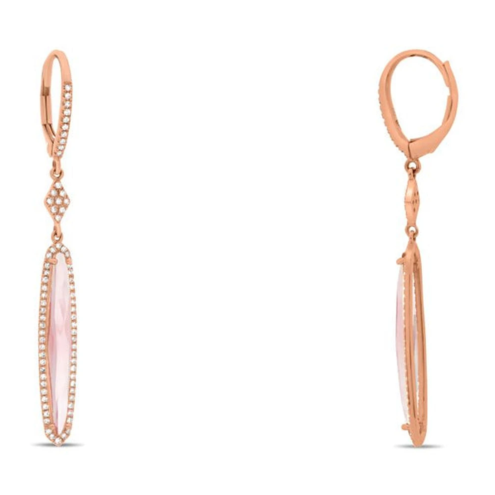 14K Rose Gold Pink Amethyst and Diamond Dangle Earring