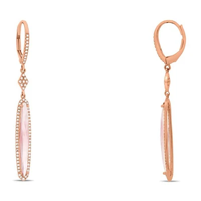 14K Rose Gold Pink Amethyst and Diamond Dangle Earring
