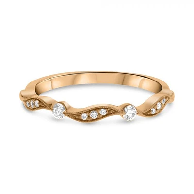 14K White, Yellow or Rose Gold 0.14cttw Diamond Milgrain Wedding Band - 14K White Gold