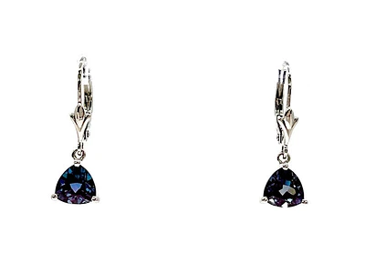 10K White Gold Created Alexandrite  Earrings