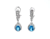 14K Gold Blue Topaz and Diamond Dangle Earrings