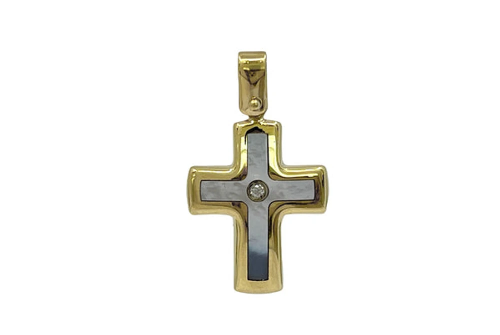 10K Yellow Gold Mother of Pearl and Cubic Zirconia Cross Charm