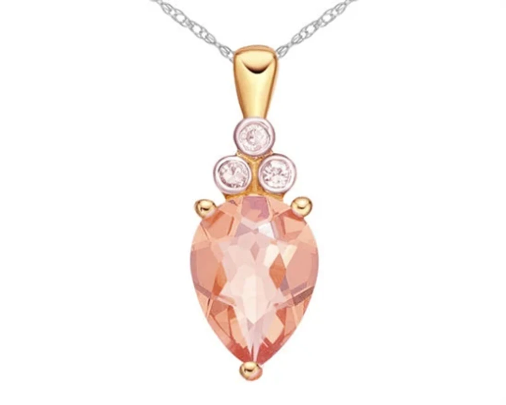 TRACKING - 10K Rose Gold 8x6mm Pear Cut Morganite and Diamond Pendant, 18"