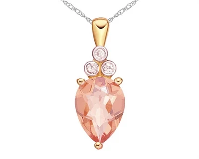 TRACKING - 10K Rose Gold 8x6mm Pear Cut Morganite and Diamond Pendant, 18"