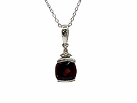 10K White Gold 6mm Garnet and 0.007cttw Diamond Necklace - 18 Inches