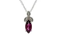 10K White Gold 8mm x 4mm Rhodalite Garnet and 0.02cttw Diamond Pendant with Rolo Chain - 18 Inches