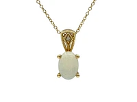 10K Yellow Gold Opal and Diamond Pendant, 18"