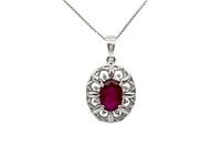 10K White Gold Ruby and Diamond Pendant, 18"