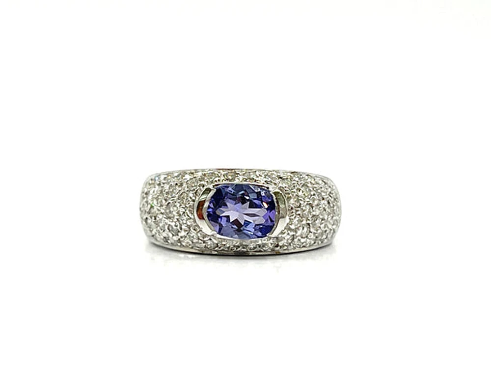 14K White Gold 0.80cttw Tanzanite & 0.60cttw Diamond Ring, size 6.5