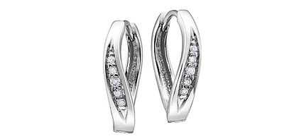 10K White Gold 0.25cttw Round Cut Diamond Hoop Huggie Hinged Earrings