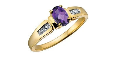 10K Yellow Gold 0.44cttw Oval Cut Amethyst & 0.02cttw Diamond Ring - 4.5