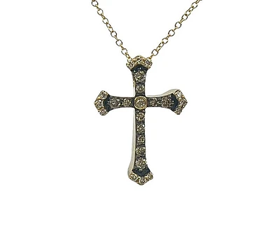 10K Yellow Gold 0.21cttw Chocolate & White Diamond Cross Pendant