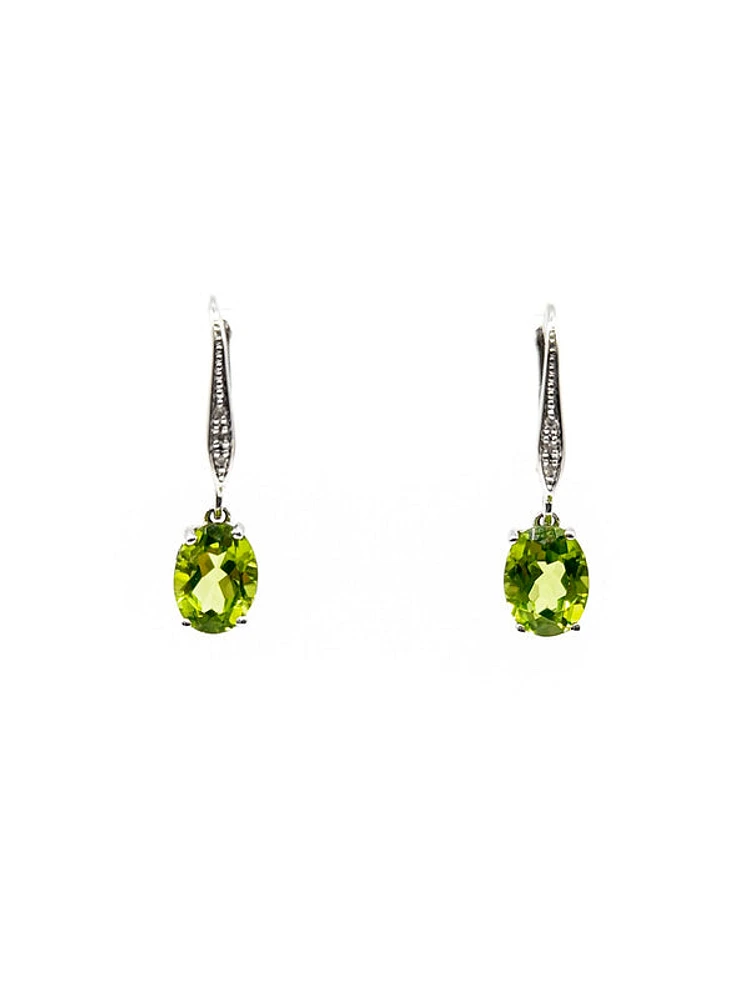 10K White Gold Peridot & Diamond Earrings