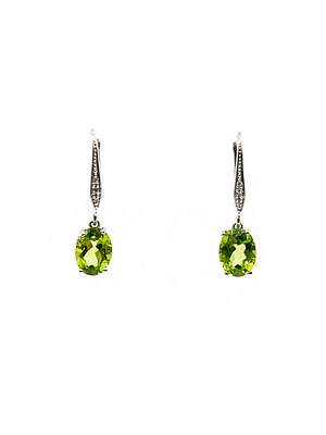 10K White Gold Peridot & Diamond Earrings