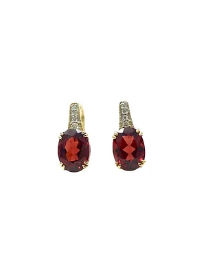 10K Yellow Gold Garnet & 0.04cttw Diamond Earrings