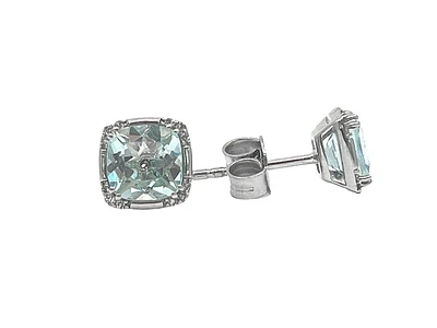 10K White Gold Aquamarine and Diamond Earrings