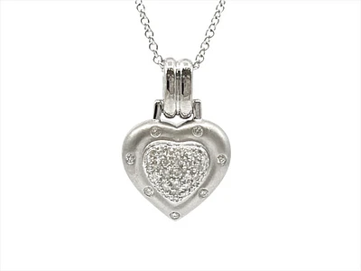 14K White Gold 0.55 cttw Diamond Heart Pendant, 18"