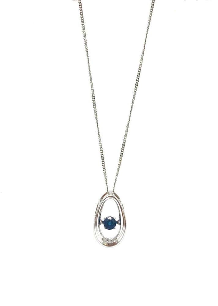 10K White Gold 0.12cttw Genuine Sapphire & 0.013cttw Diamond Pendant, 18"