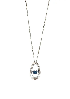 10K White Gold 0.12cttw Genuine Sapphire & 0.013cttw Diamond Pendant, 18"
