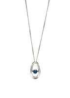 10K White Gold 0.12cttw Genuine Sapphire & 0.013cttw Diamond Pendant, 18"