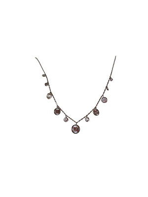 Sterling Silver Rhodium Plated 14-18 Inch Dangling CZ Necklace