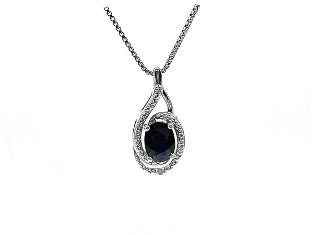 925 Sterling Silver Sapphire & Diamond Necklace