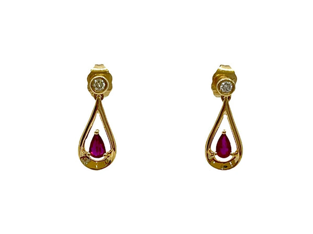 10K Yellow Gold 0.70cttw Ruby and 0.08cttw Diamond Earrings