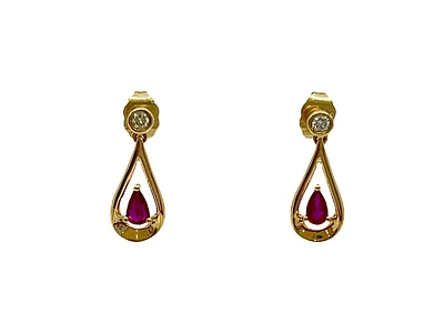 10K Yellow Gold 0.70cttw Ruby and 0.08cttw Diamond Earrings
