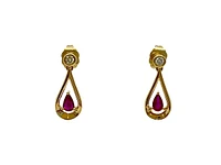 10K Yellow Gold 0.70cttw Ruby and 0.08cttw Diamond Earrings