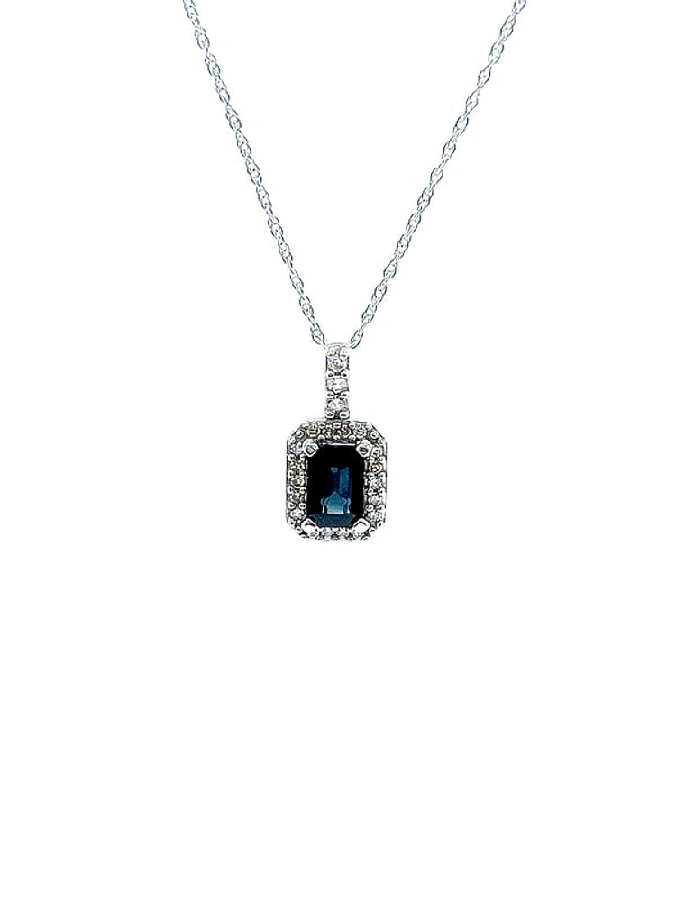 10K White Gold Genuine Sapphire & Diamond Pendant