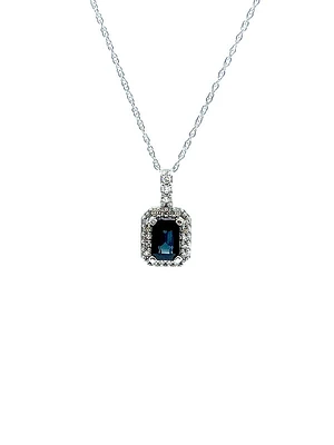 10K White Gold Genuine Sapphire & Diamond Pendant